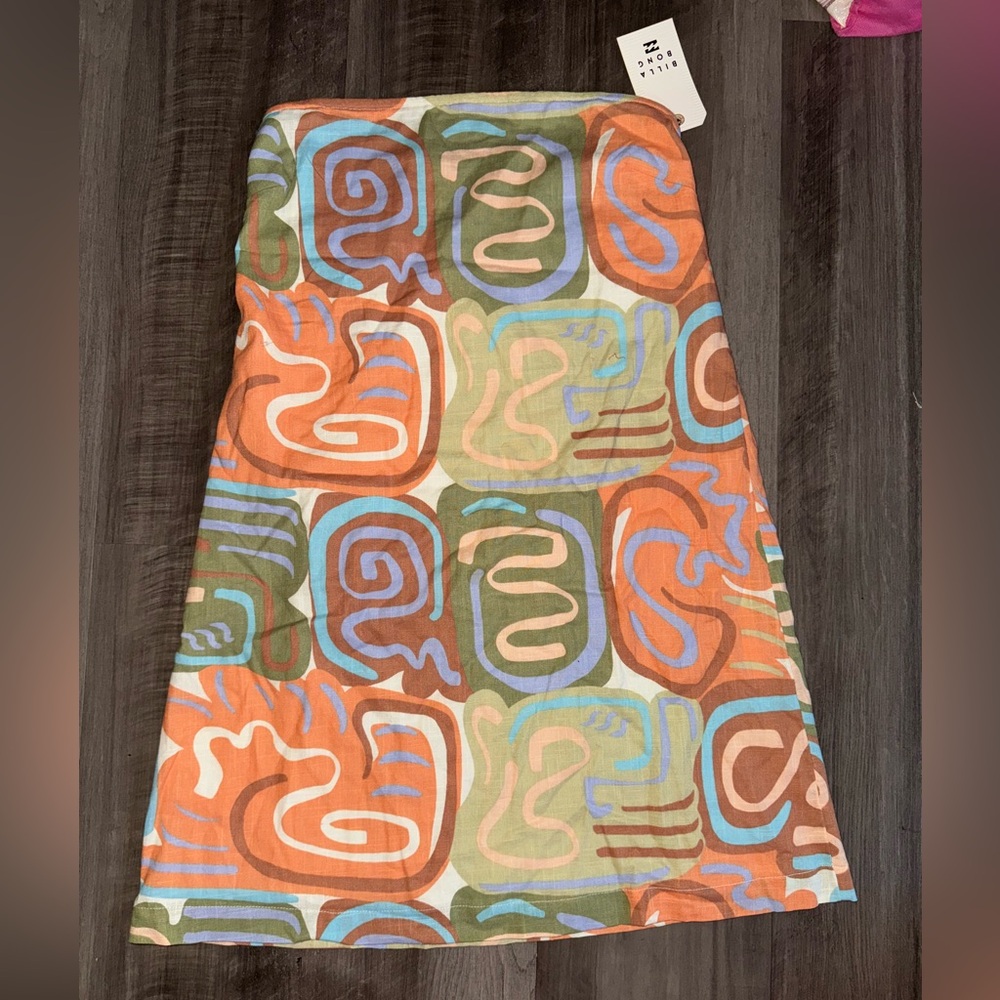 Billabong Women’s Abstract Geo Print Mini strapless Dress in Orange, Green, Blue
